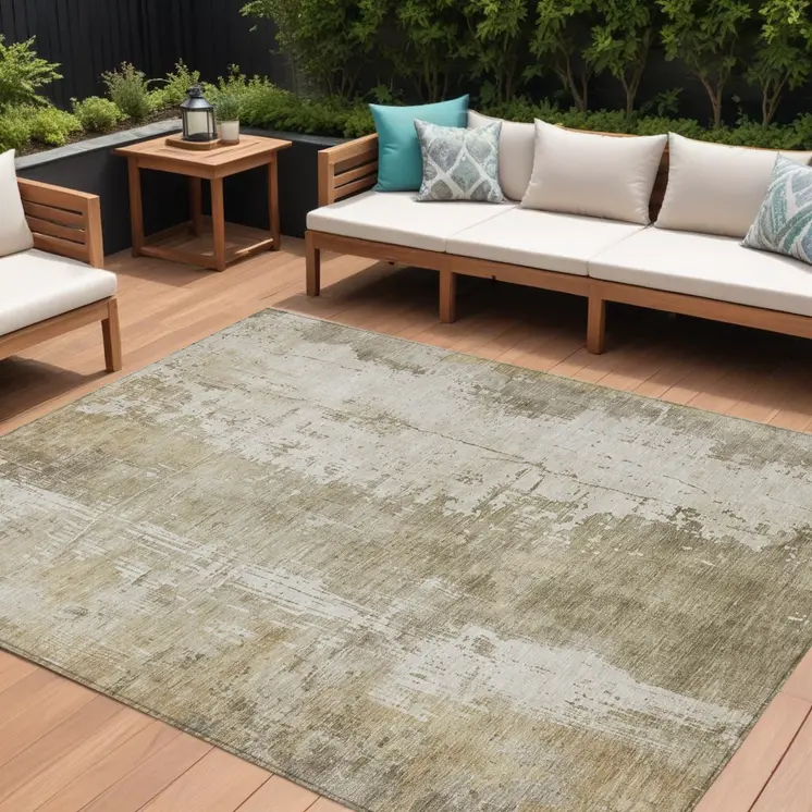 10' X 14' Taupe And Ivory Abstract Washable Indoor Outdoor Area Rug