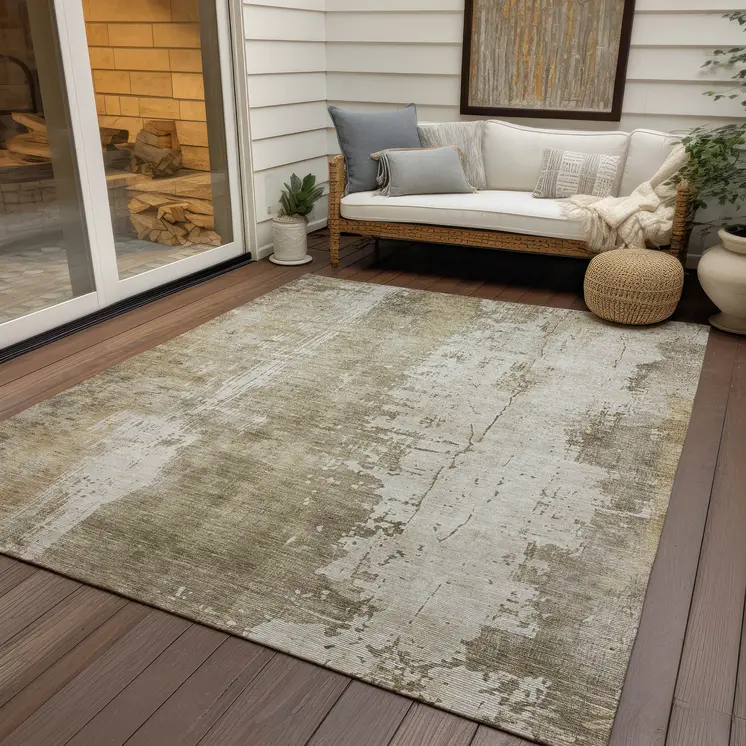 10' X 14' Taupe And Ivory Abstract Washable Indoor Outdoor Area Rug
