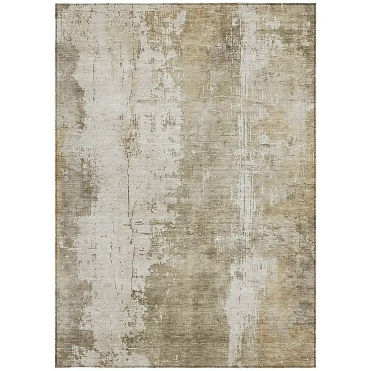 10' X 14' Taupe And Ivory Abstract Washable Indoor Outdoor Area Rug
