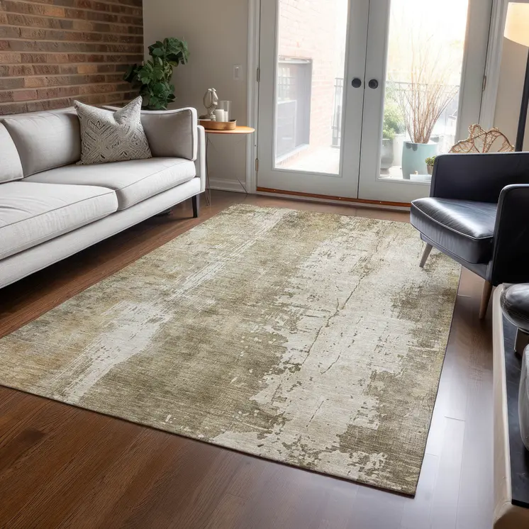 10' X 14' Taupe And Ivory Abstract Washable Indoor Outdoor Area Rug