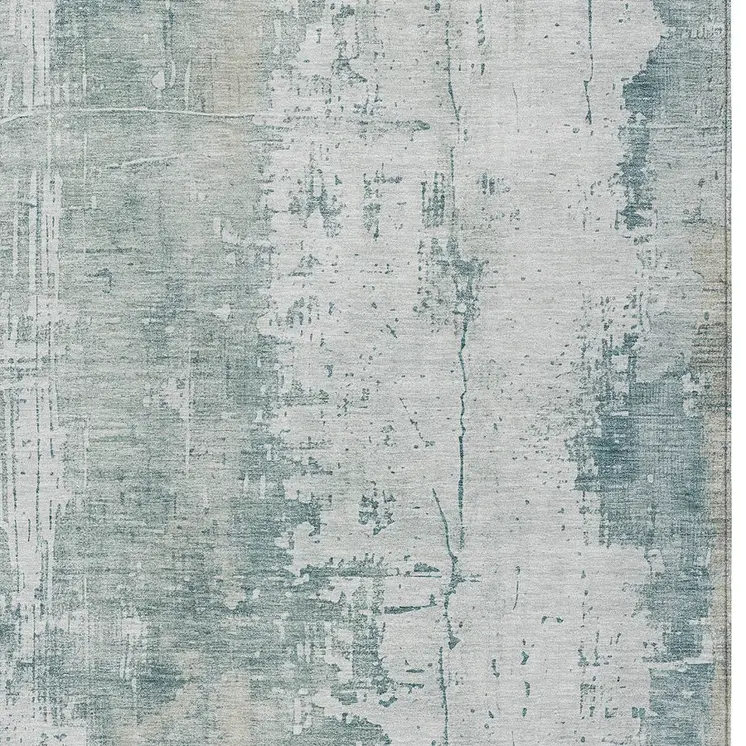 3' X 5' Turquoise And Ivory Abstract Washable Indoor Outdoor Area Rug