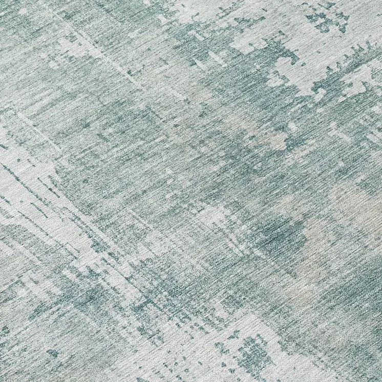 8' Turquoise And Ivory Round Abstract Washable Indoor Outdoor Area Rug