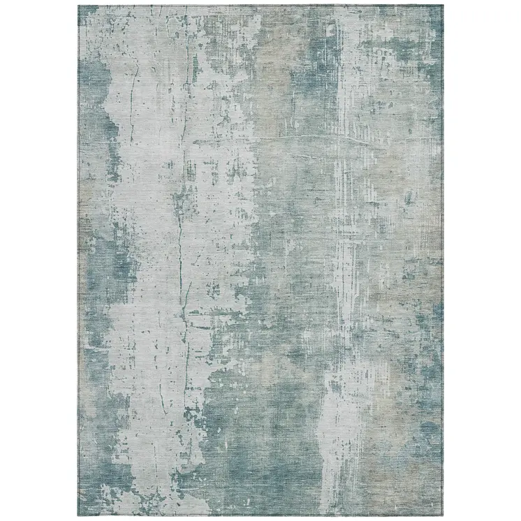 8' X 10' Turquoise And Ivory Abstract Washable Indoor Outdoor Area Rug