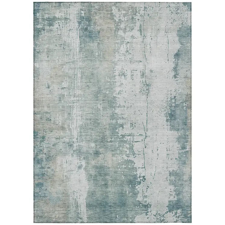 9' X 12' Turquoise And Ivory Abstract Washable Indoor Outdoor Area Rug