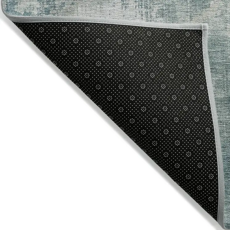 9' X 12' Turquoise And Ivory Abstract Washable Indoor Outdoor Area Rug
