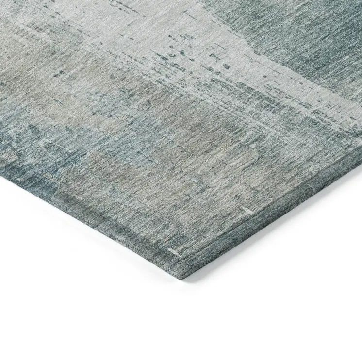 9' X 12' Turquoise And Ivory Abstract Washable Indoor Outdoor Area Rug