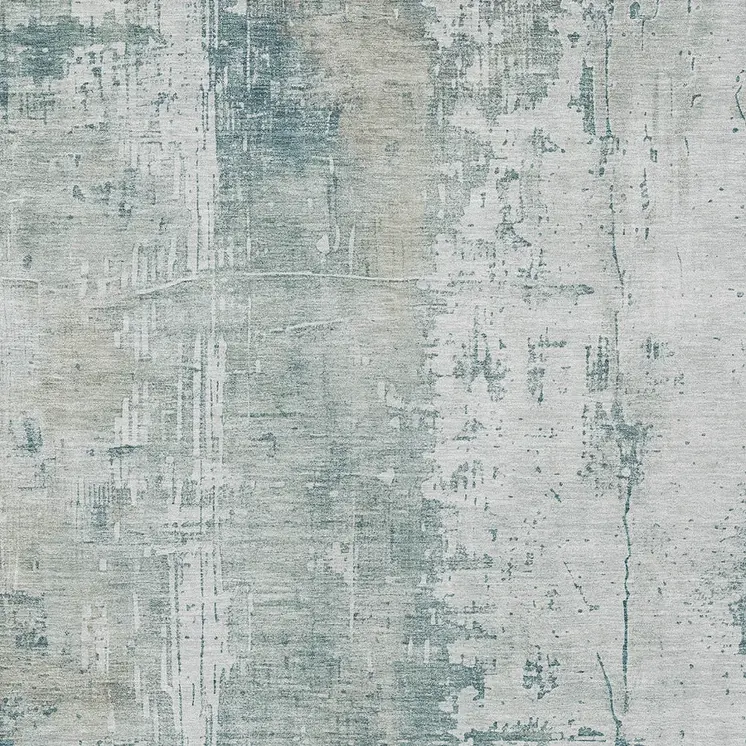 9' X 12' Turquoise And Ivory Abstract Washable Indoor Outdoor Area Rug