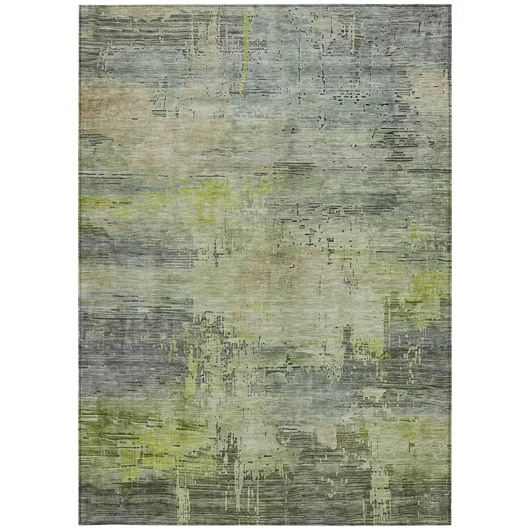 3' X 5' Artichoke Green And Charcoal Abstract Washable Indoor Outdoor Area Rug