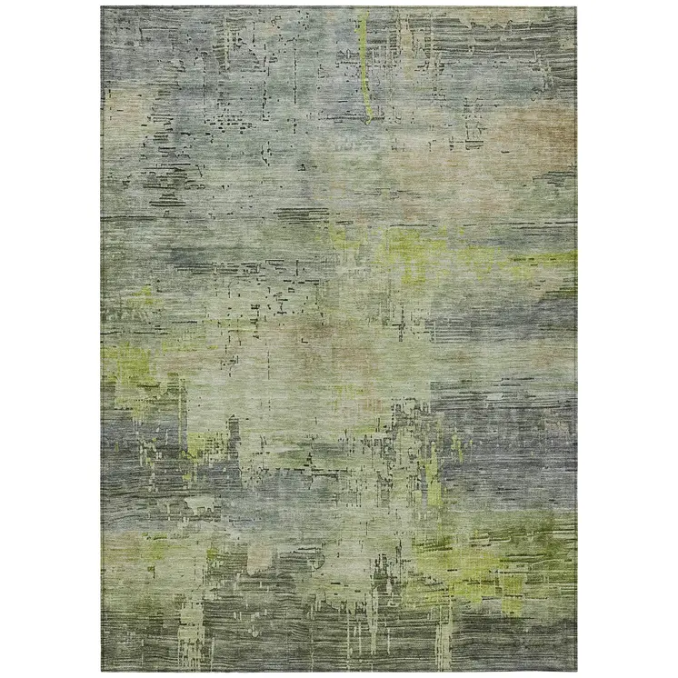 3' X 5' Artichoke Green And Charcoal Abstract Washable Indoor Outdoor Area Rug