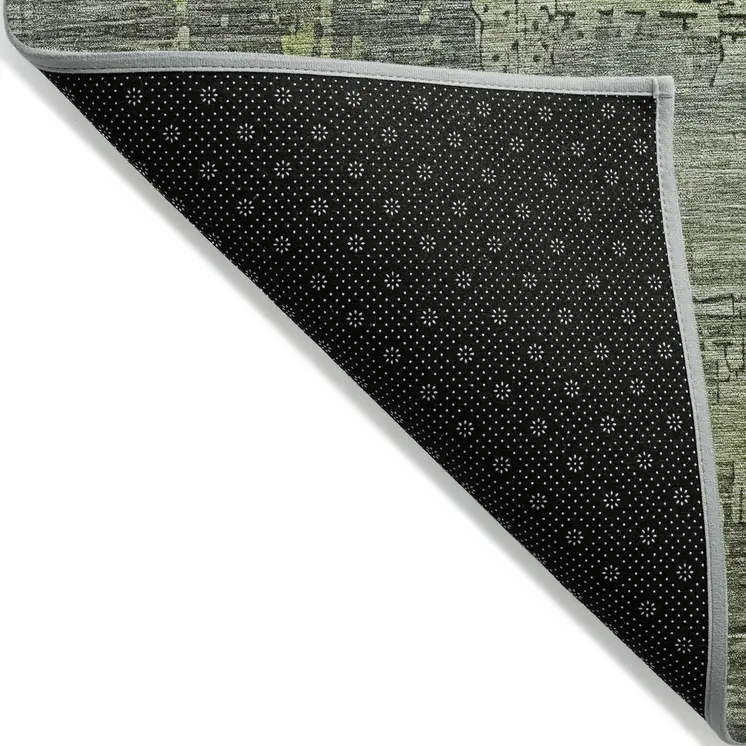3' X 5' Artichoke Green And Charcoal Abstract Washable Indoor Outdoor Area Rug
