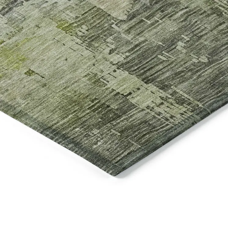 3' X 5' Artichoke Green And Charcoal Abstract Washable Indoor Outdoor Area Rug
