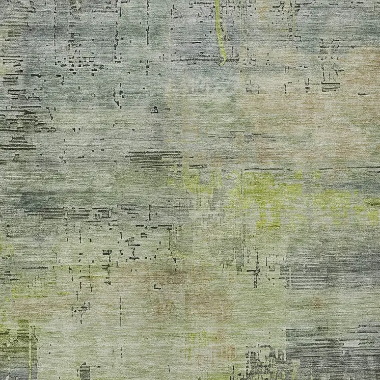 3' X 5' Artichoke Green And Charcoal Abstract Washable Indoor Outdoor Area Rug