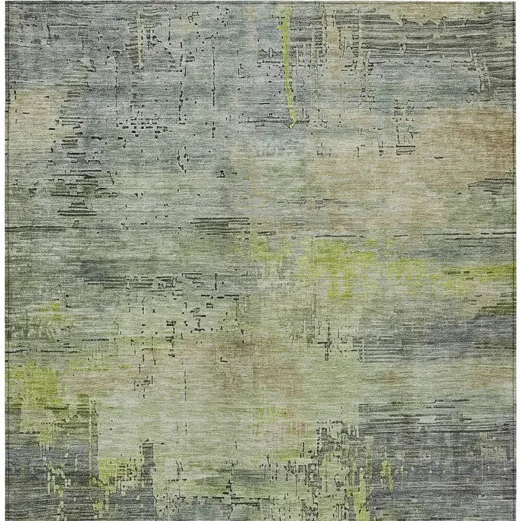 5' X 8' Artichoke Green And Charcoal Abstract Washable Indoor Outdoor Area Rug