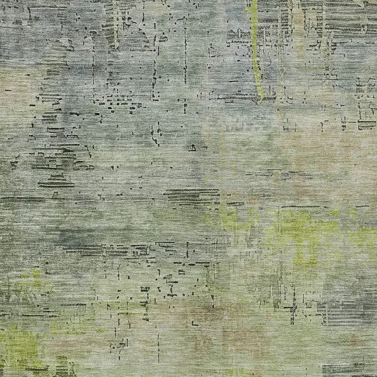 5' X 8' Artichoke Green And Charcoal Abstract Washable Indoor Outdoor Area Rug