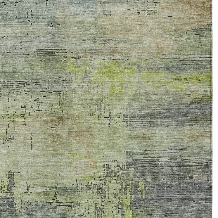 8' X 10' Artichoke Green And Charcoal Abstract Washable Indoor Outdoor Area Rug