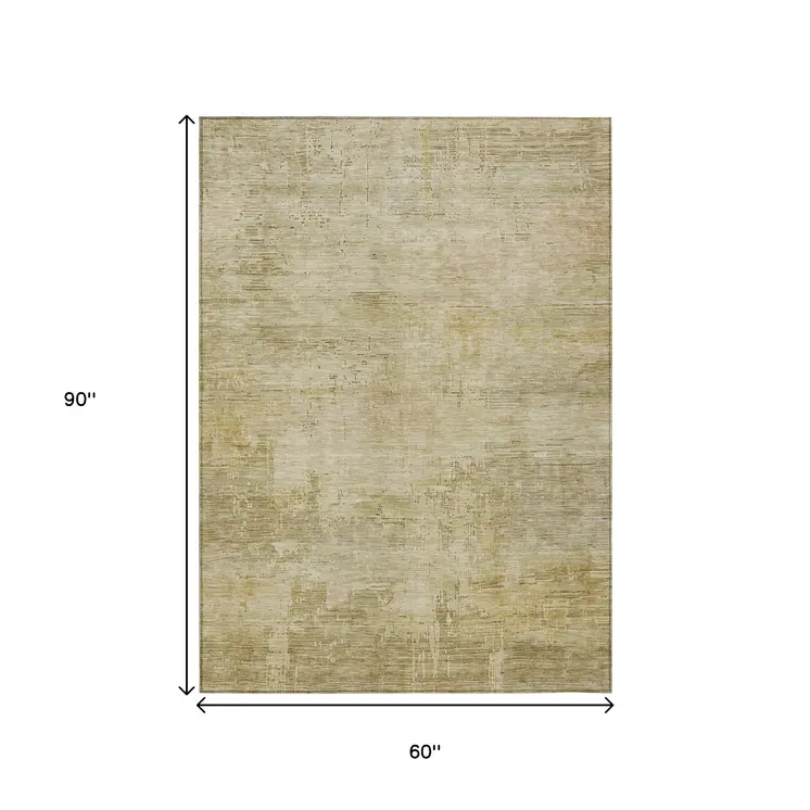5' X 8' Beige And Wheat Abstract Washable Indoor Outdoor Area Rug