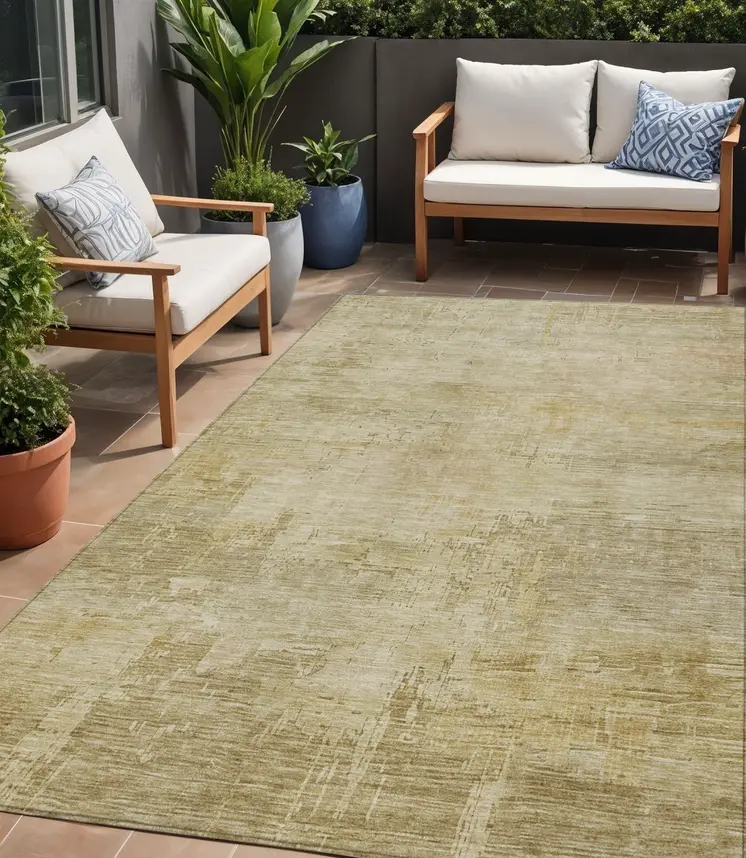 5' X 8' Beige And Wheat Abstract Washable Indoor Outdoor Area Rug