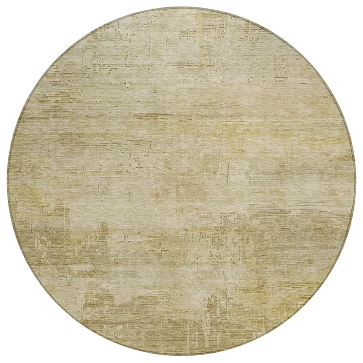 8' Beige And Wheat Round Abstract Washable Indoor Outdoor Area Rug