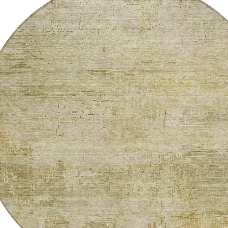 8' Beige And Wheat Round Abstract Washable Indoor Outdoor Area Rug