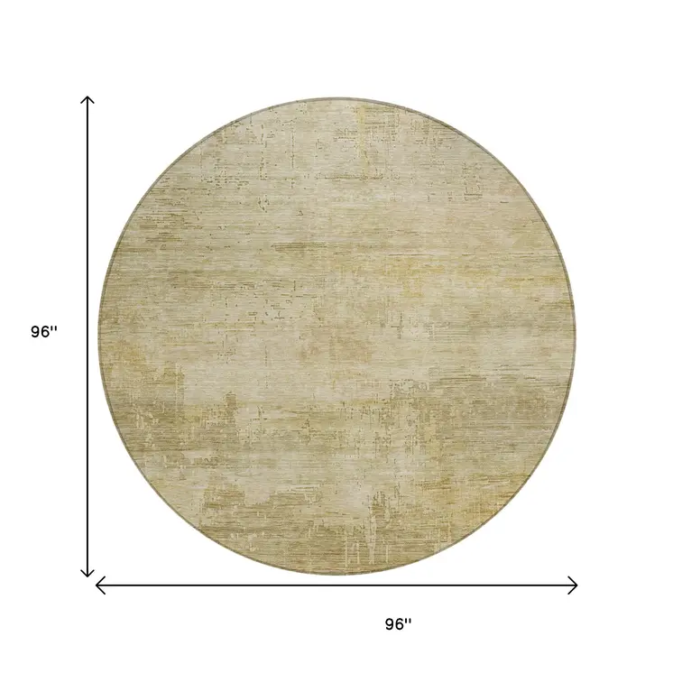 8' Beige And Wheat Round Abstract Washable Indoor Outdoor Area Rug
