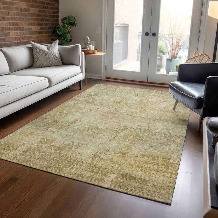9' X 12' Beige And Wheat Abstract Washable Indoor Outdoor Area Rug