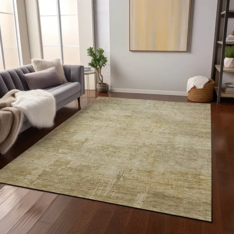 9' X 12' Beige And Wheat Abstract Washable Indoor Outdoor Area Rug