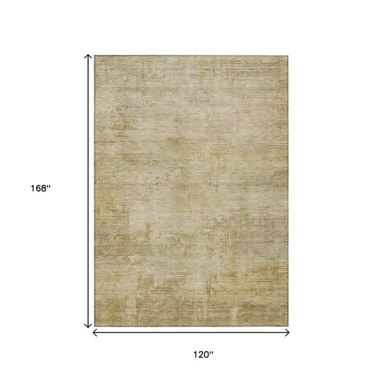 10' X 14' Beige And Wheat Abstract Washable Indoor Outdoor Area Rug