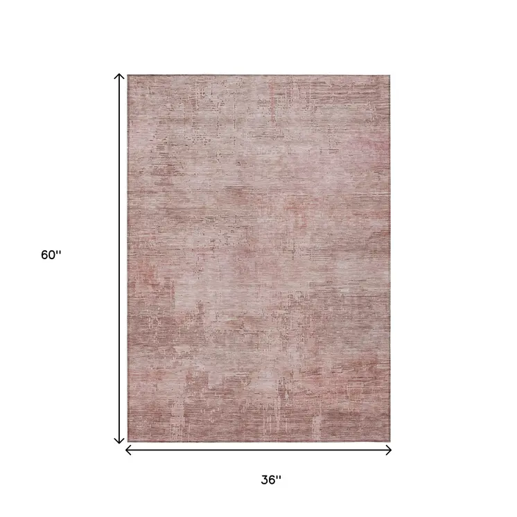 3' X 5' Blush And Pink Abstract Washable Indoor Outdoor Area Rug