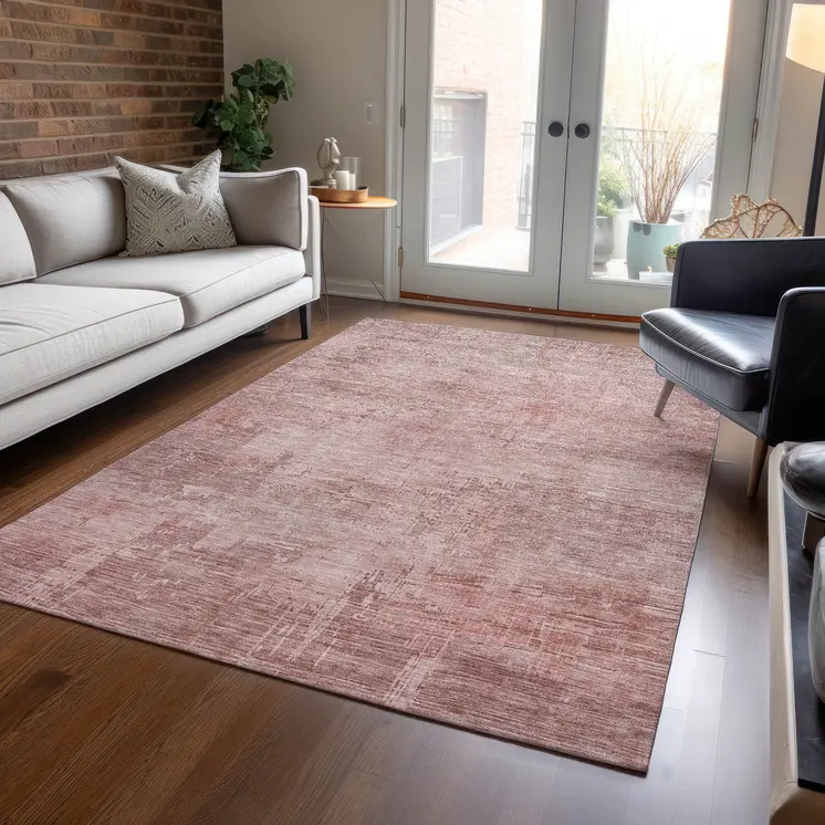 3' X 5' Blush And Pink Abstract Washable Indoor Outdoor Area Rug
