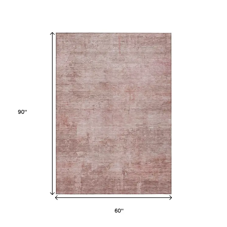 5' X 8' Blush And Pink Abstract Washable Indoor Outdoor Area Rug