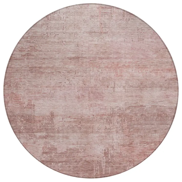 8' Blush And Pink Round Abstract Washable Indoor Outdoor Area Rug
