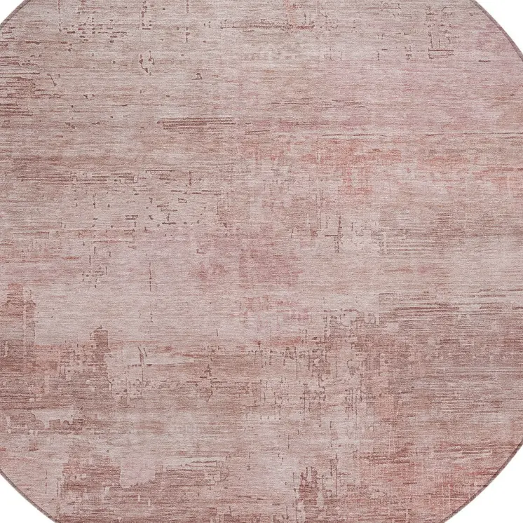 8' Blush And Pink Round Abstract Washable Indoor Outdoor Area Rug