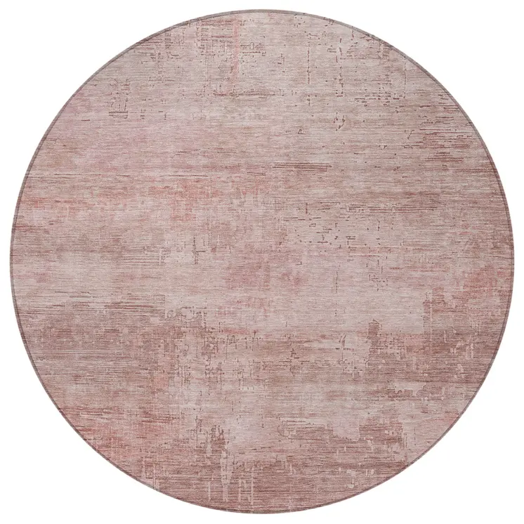 8' Blush And Pink Round Abstract Washable Indoor Outdoor Area Rug