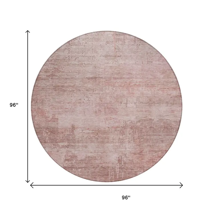 8' Blush And Pink Round Abstract Washable Indoor Outdoor Area Rug
