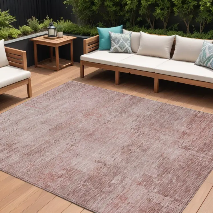 10' X 14' Blush And Pink Abstract Washable Indoor Outdoor Area Rug