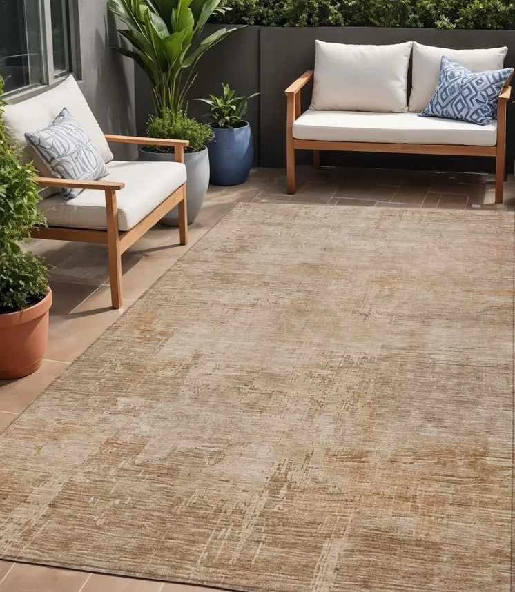 5' X 8' Coral And Beige Abstract Washable Indoor Outdoor Area Rug