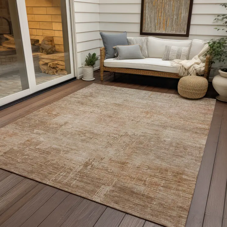 5' X 8' Coral And Beige Abstract Washable Indoor Outdoor Area Rug