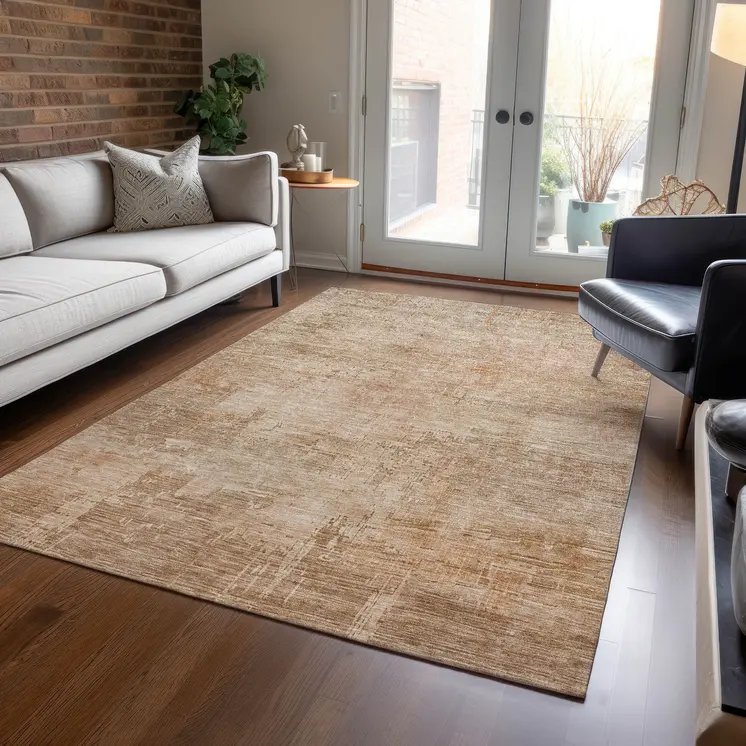 5' X 8' Coral And Beige Abstract Washable Indoor Outdoor Area Rug