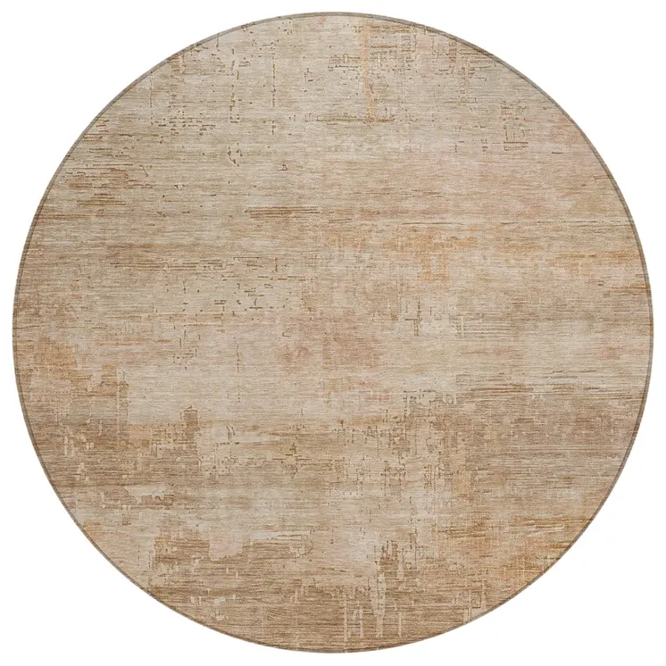 8' Coral And Beige Round Abstract Washable Indoor Outdoor Area Rug