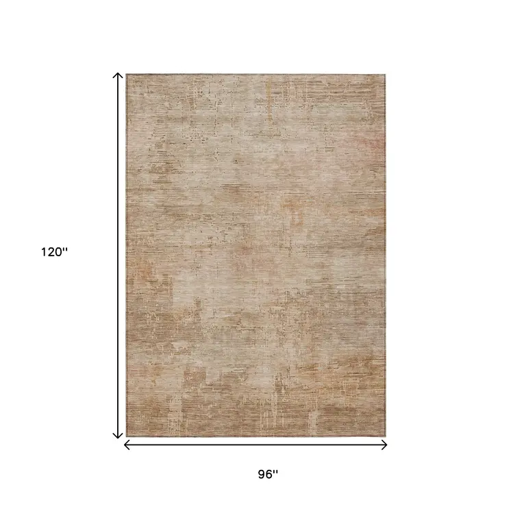 8' X 10' Coral And Beige Abstract Washable Indoor Outdoor Area Rug