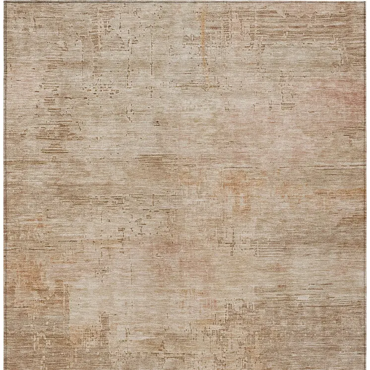 9' X 12' Coral And Beige Abstract Washable Indoor Outdoor Area Rug