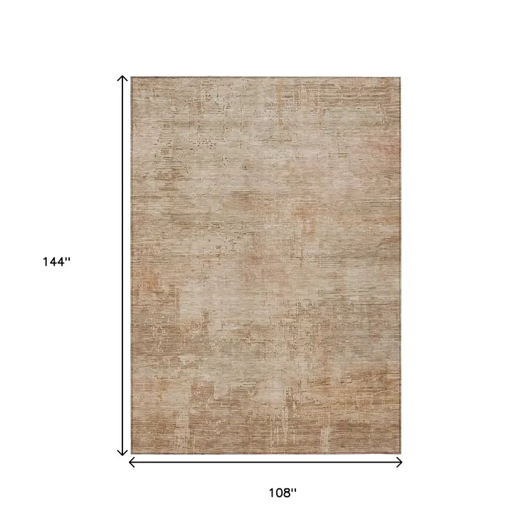 9' X 12' Coral And Beige Abstract Washable Indoor Outdoor Area Rug