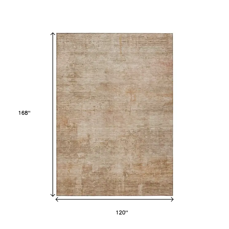 10' X 14' Coral And Beige Abstract Washable Indoor Outdoor Area Rug