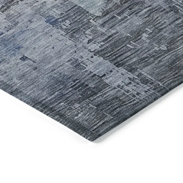 3' X 5' Gray And Blue Abstract Washable Indoor Outdoor Area Rug