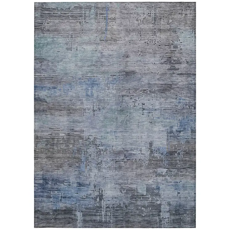 5' X 8' Gray And Blue Abstract Washable Indoor Outdoor Area Rug