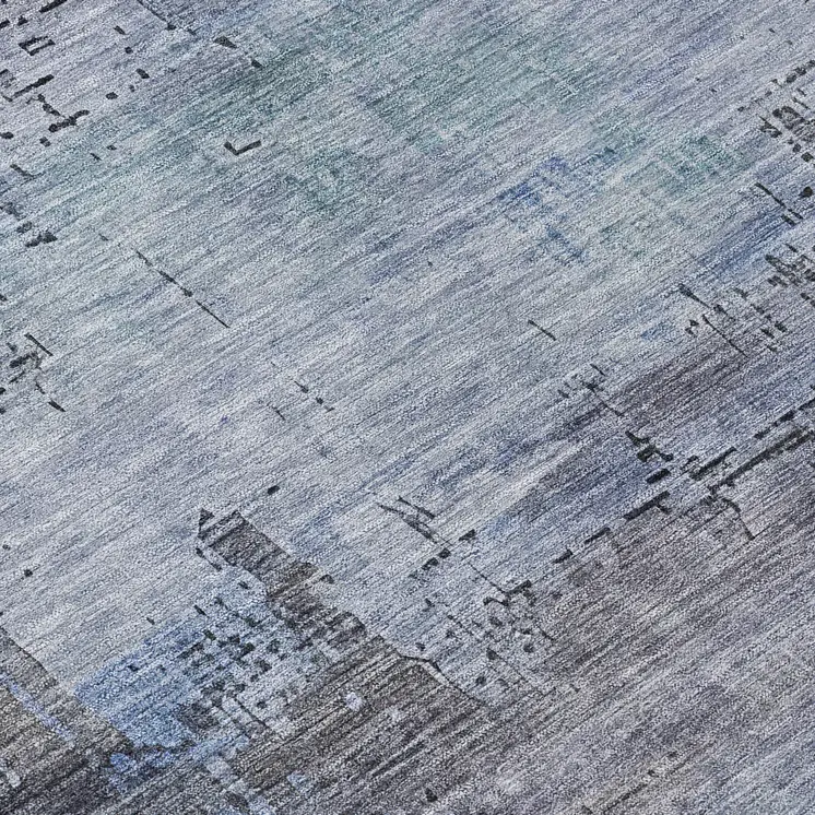 8' Gray And Blue Round Abstract Washable Indoor Outdoor Area Rug