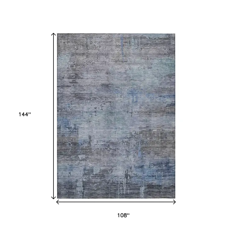 9' X 12' Gray And Blue Abstract Washable Indoor Outdoor Area Rug