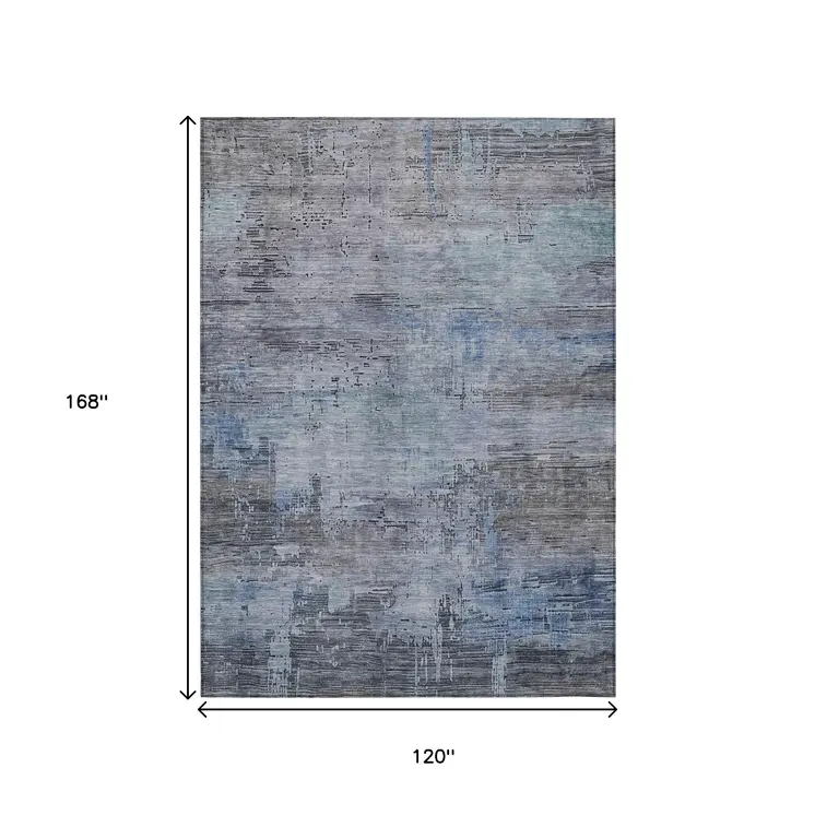 10' X 14' Gray And Blue Abstract Washable Indoor Outdoor Area Rug
