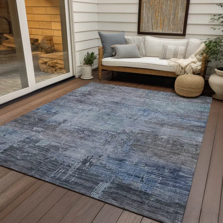 10' X 14' Gray And Blue Abstract Washable Indoor Outdoor Area Rug