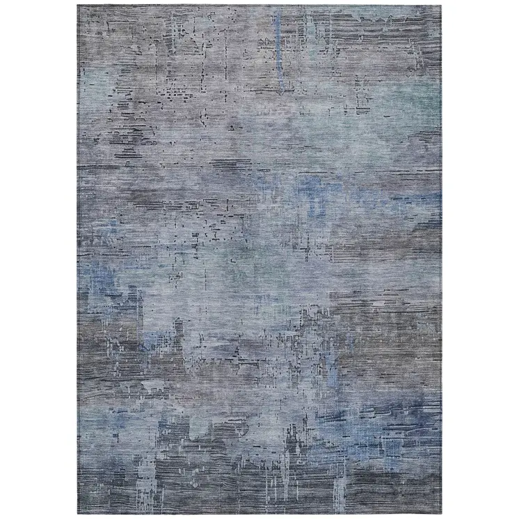 10' X 14' Gray And Blue Abstract Washable Indoor Outdoor Area Rug